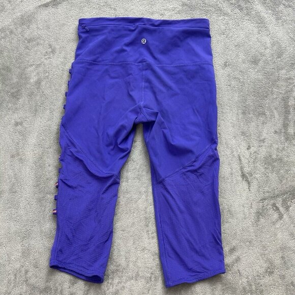 Lululemon Leggings Women 8 Breezy Crop Iris Flower Activewear Athleisure Workout - Picture 12 of 15